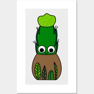 Cute Cactus Design #238: Hybrid Cactus In Leafy Pot Posters and Art